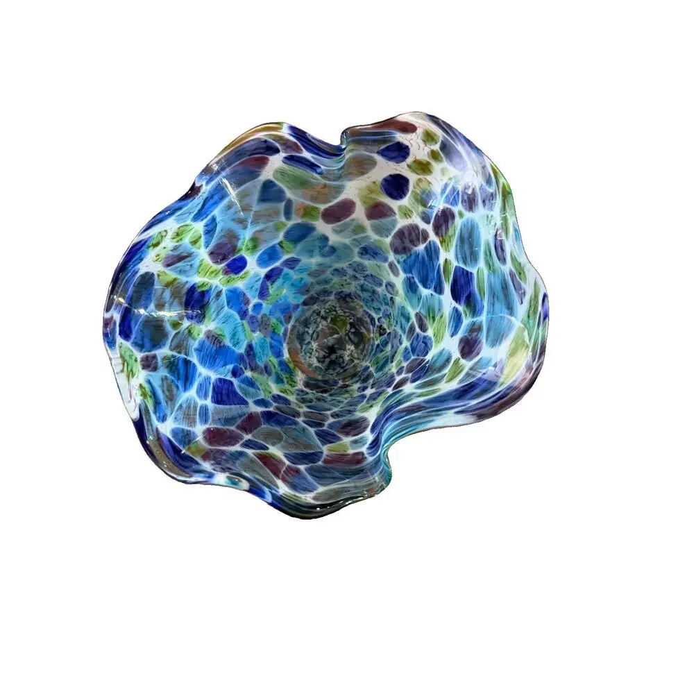 Glass Eye Studio Wave Bowl Bluebonnet Ruffled Hand Blown Art Glass Spatter 6